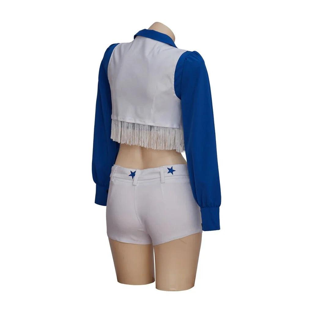 Dallas Cowboy Cheerleader Costume High School Cheerleading Cosplay Costume Sexy Blue And White Top And Pants Set - Coscosmos