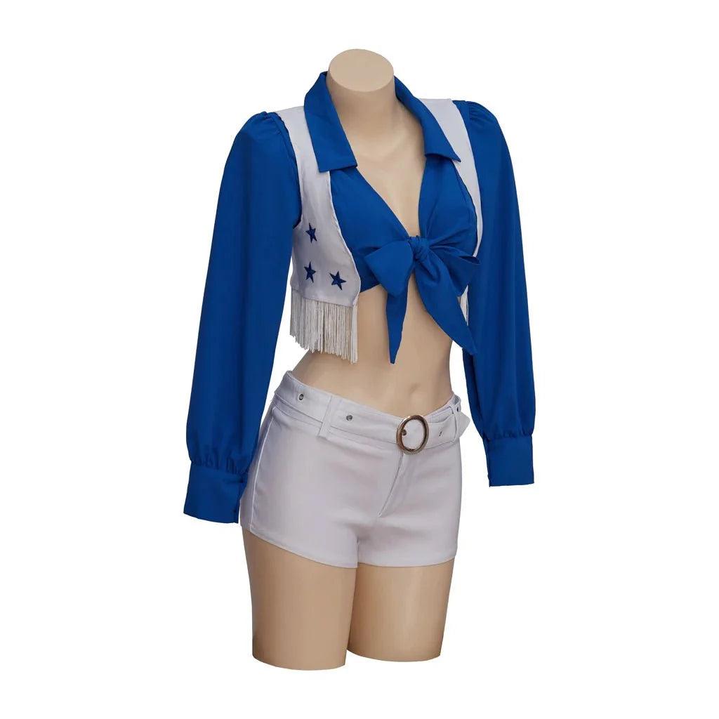 Dallas Cowboy Cheerleader Costume High School Cheerleading Cosplay Costume Sexy Blue And White Top And Pants Set - Coscosmos