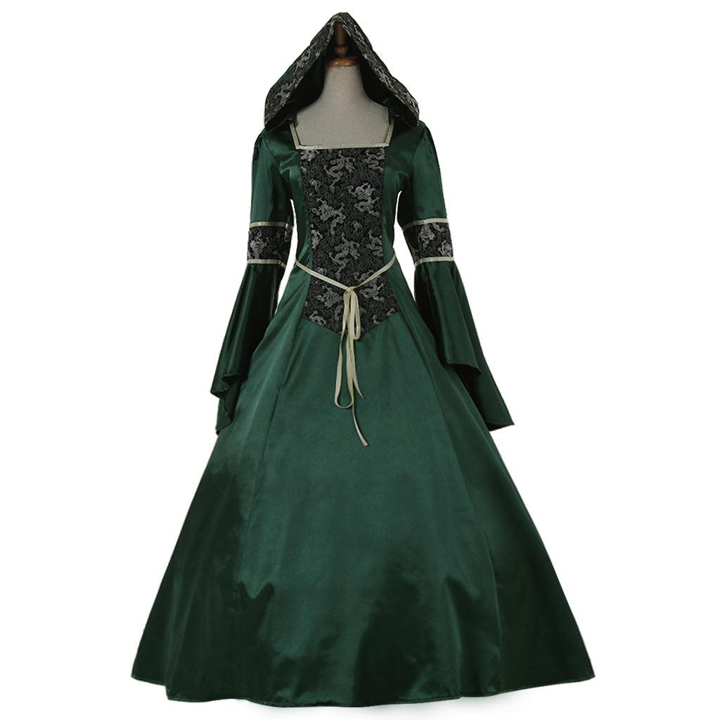 Medieval Elegant Long Sleeve Victorian Aristocrat Ball Gown Dress Deep Green Wedding Carnaval Party Fancy Dress Custom Made