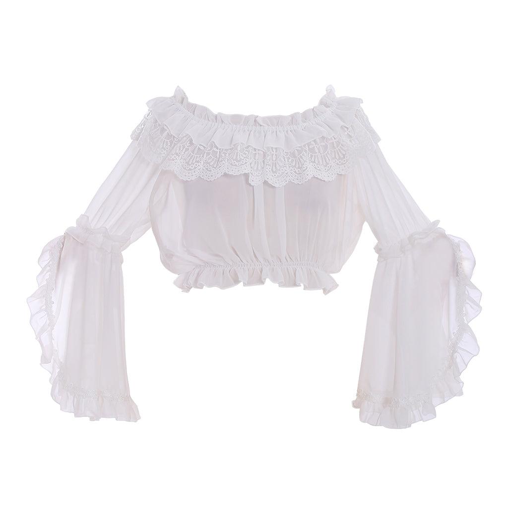 Lolita Strapless Shirt Blouse Chiffon Trumpet Sleeves for Women Girls