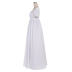 Simple White Regency Dress Lady Regency Ball Dress High Waistline Tea Gown Dress Custom Made Medieval Ball Gown Dress