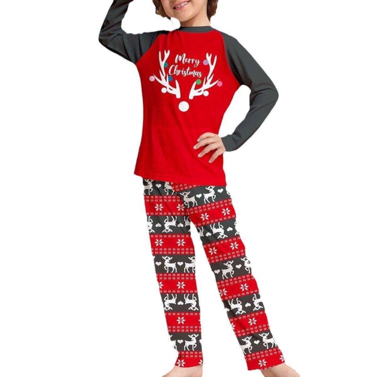 Deer Head Print Christmas Family Matching Pajamas Set | Long Sleeve Top & Festive Pants | Holiday & Halloween Sleepwear - Coscosmos