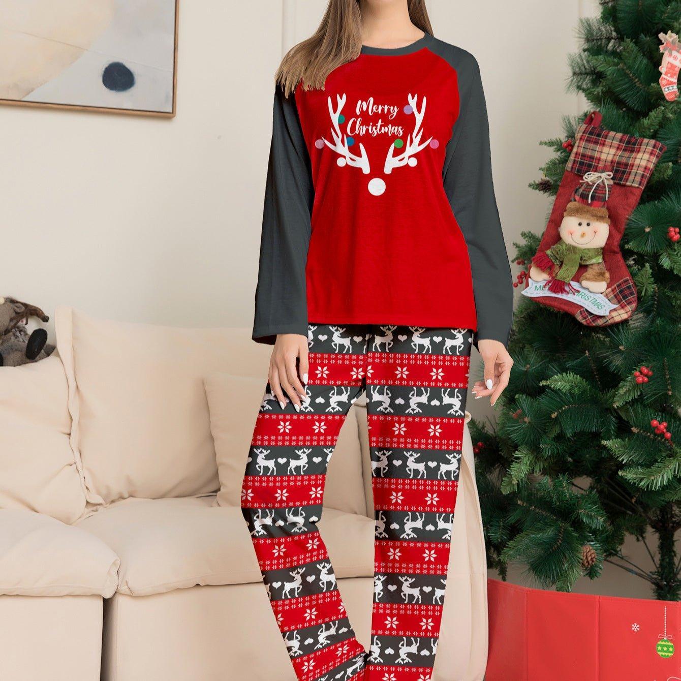 Deer Head Print Christmas Family Matching Pajamas Set | Long Sleeve Top & Festive Pants | Holiday & Halloween Sleepwear - Coscosmos