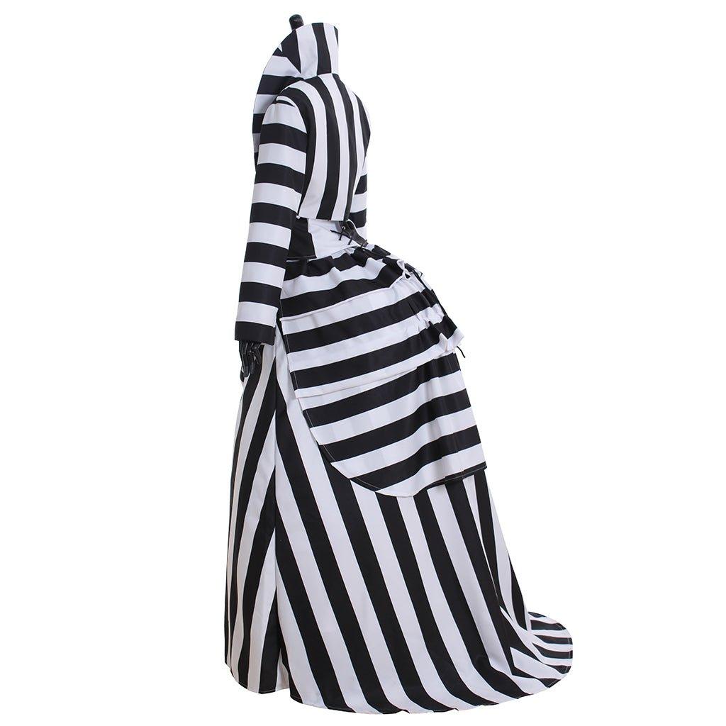 Deluxe Black and White Striped Cosplay Costume | Elegant Vintage Performance Outfit - Coscosmos