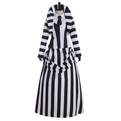 Deluxe Black and White Striped Cosplay Costume | Elegant Vintage Performance Outfit - Coscosmos