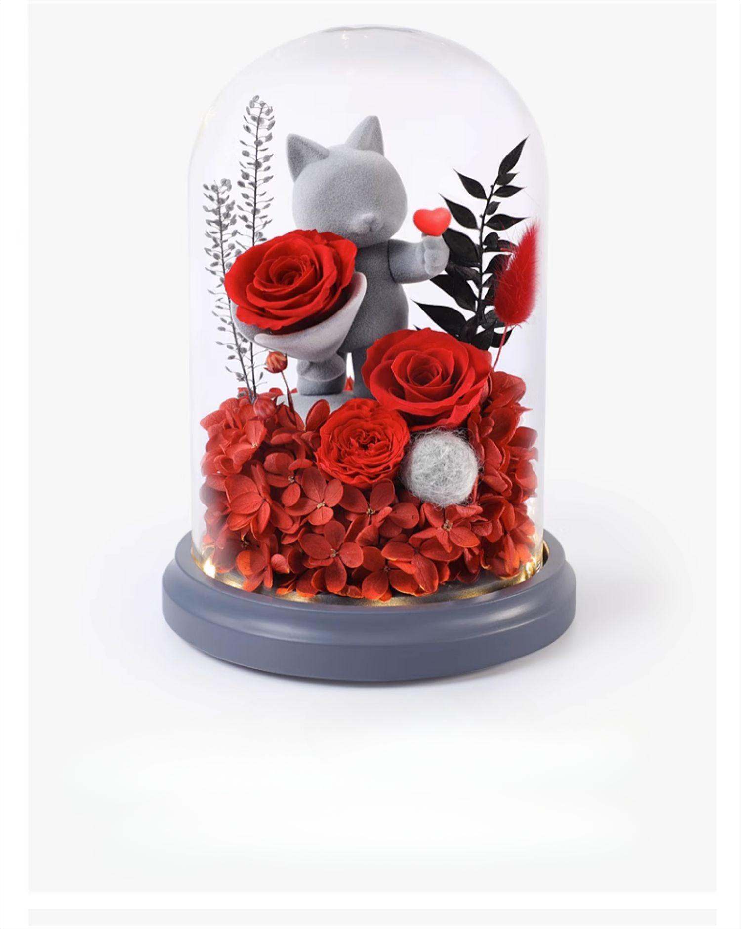 Forever Love Eternal Flower Gift - Romantic Rose Bouquet in Box with Adorable Bear and Bunny for Girlfriend