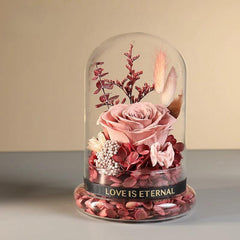 Pure Love Eternal Preserved Rose Glass Dome Gift Box - Blue Enchanted Rose Bouquet for Weddings, Birthdays Size12*17CM