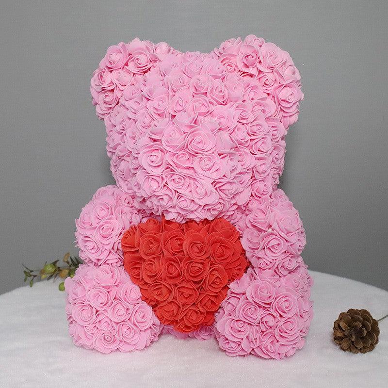 Valentine's Day PE Rose Bear Gift Set with Eternal Foam Rose, Lights, and Elegant Wedding Dress Design