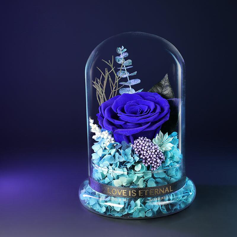 Pure Love Eternal Preserved Rose Glass Dome Gift Box - Blue Enchanted Rose Bouquet for Weddings, Birthdays Size12*17CM