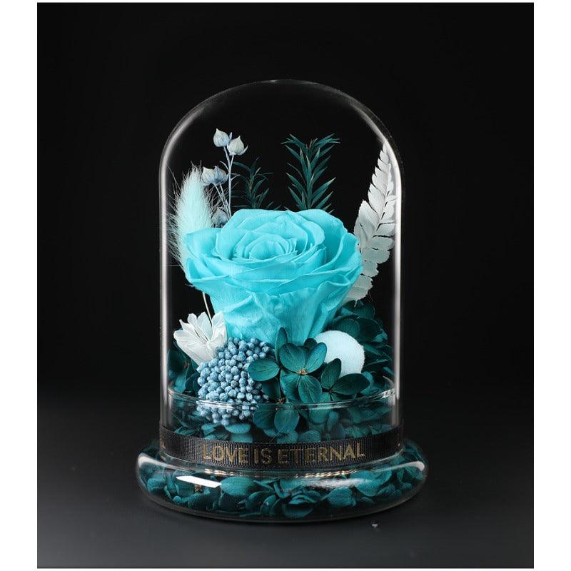 Pure Love Eternal Preserved Rose Glass Dome Gift Box - Blue Enchanted Rose Bouquet for Weddings, Birthdays Size12*17CM