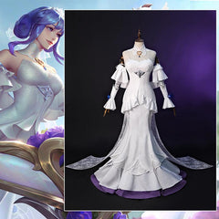 LOL Crystal Rose Sona Cosplay Costume The Maven Of The Strings Sona Costume Halloween Outfit Women White Dress New Skin