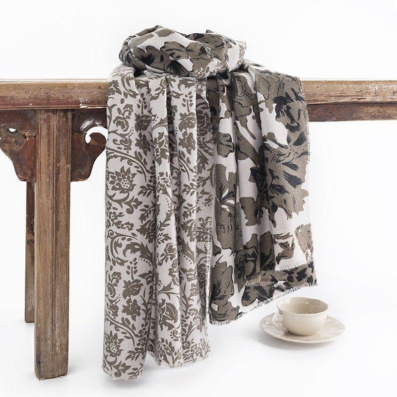 Elegant Floral Cashmere - Like Scarf for Women | Winter Commuting Warm Shawl | Cozy Neck Wrap for Thanksgiving & Halloween - Coscosmos