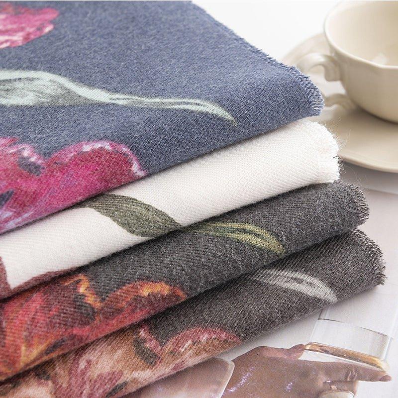 Elegant Floral Print Cashmere - like Scarf for Women, Warm and Cozy Shawl for Fall and Winter, Perfect for Thanksgiving and Halloween Gifts - Coscosmos