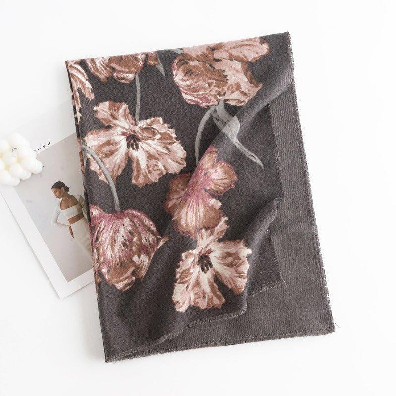 Elegant Floral Print Cashmere - like Scarf for Women, Warm and Cozy Shawl for Fall and Winter, Perfect for Thanksgiving and Halloween Gifts - Coscosmos