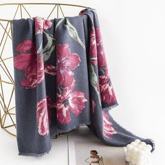 Elegant Floral Print Cashmere - like Scarf for Women, Warm and Cozy Shawl for Fall and Winter, Perfect for Thanksgiving and Halloween Gifts - Coscosmos