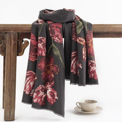 Elegant Floral Print Cashmere - like Scarf for Women, Warm and Cozy Shawl for Fall and Winter, Perfect for Thanksgiving and Halloween Gifts - Coscosmos