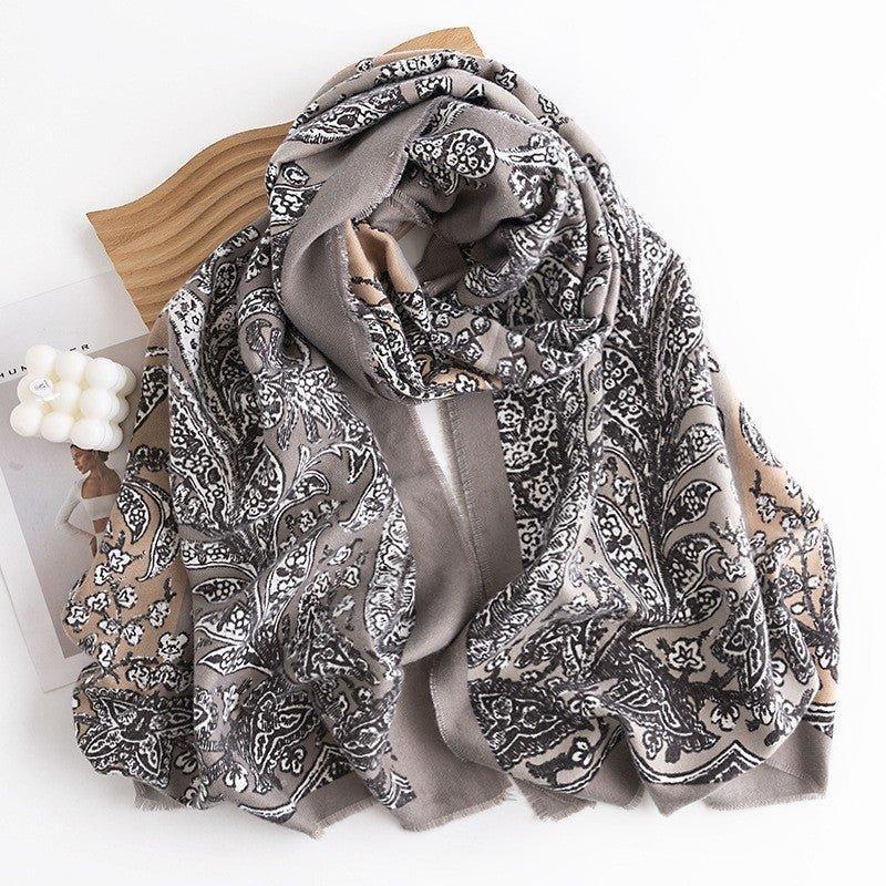 Elegant Floral Print Faux Cashmere Scarf for Women | Cozy & Stylish Fall Winter Scarf | Thanksgiving & Halloween Gift Idea - Coscosmos