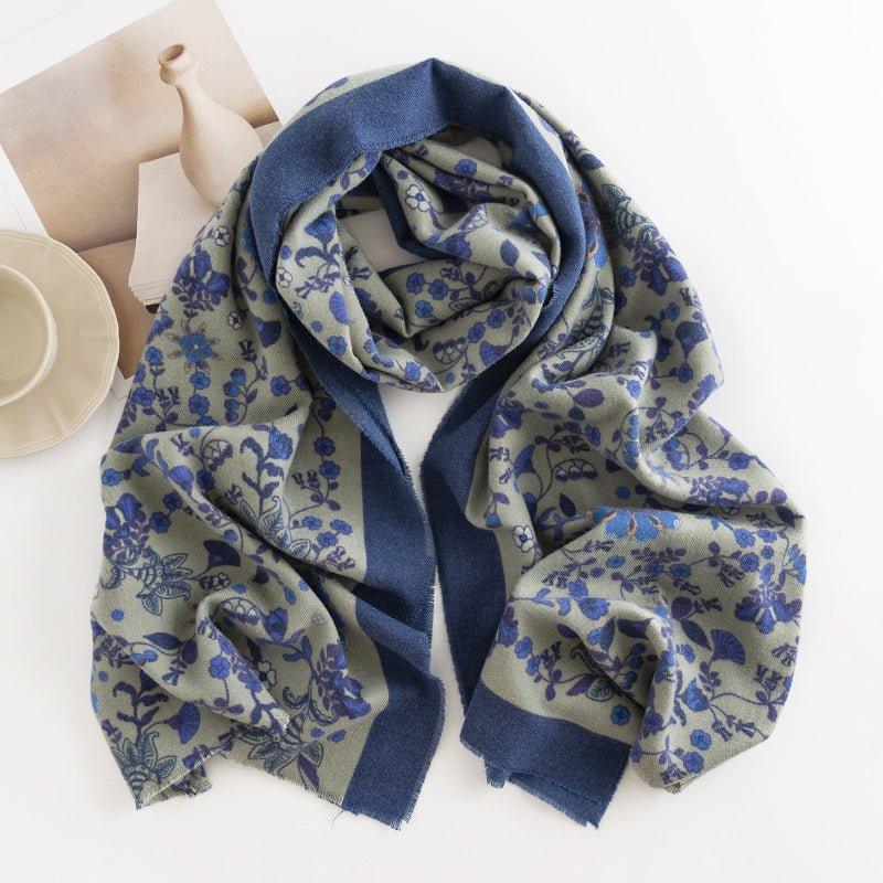 Elegant Floral Print Faux Cashmere Scarf for Women | Cozy & Stylish Fall Winter Scarf | Thanksgiving & Halloween Gift Idea - Coscosmos