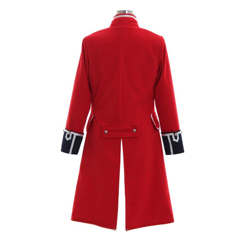 Elegant Red Wool Pirate Coat with Black Cuffs for Women – Napoleon Jacket Style Costume - Coscosmos