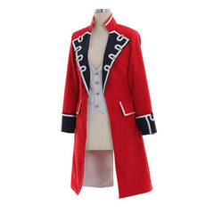 Elegant Red Wool Pirate Coat with Black Cuffs for Women – Napoleon Jacket Style Costume - Coscosmos