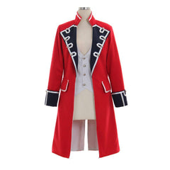 Elegant Red Wool Pirate Coat with Black Cuffs for Women – Napoleon Jacket Style Costume - Coscosmos