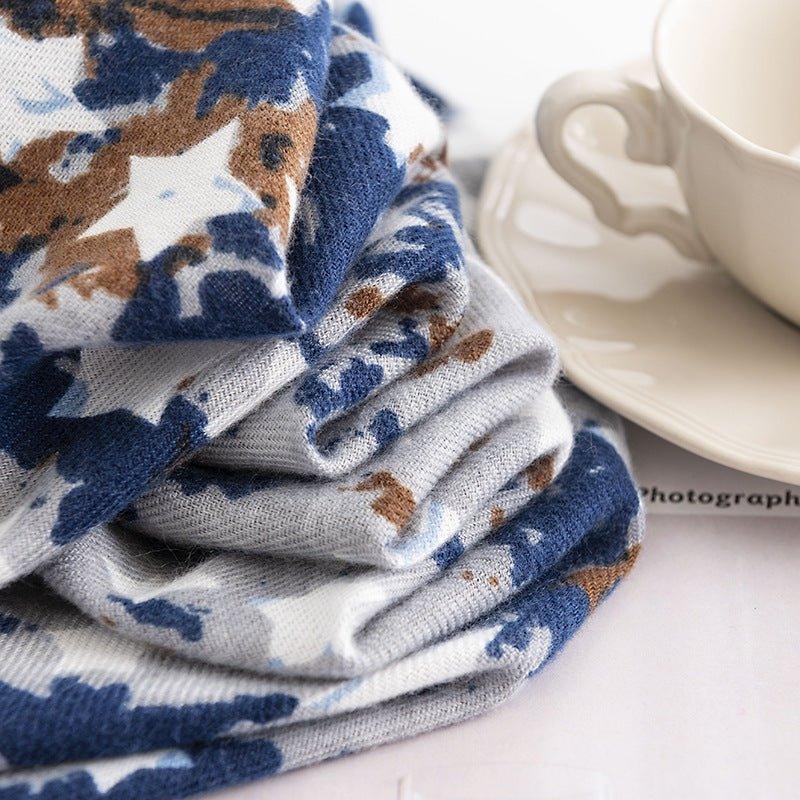 Elegant Star Print Cashmere - Feel Scarf | Warm Shawl for Women | Fashionable & Cozy Neck Wrap - Coscosmos