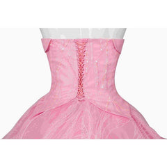 Elegant Wicked Glinda Cosplay Costume - Crown, Earrings, Corset, Skirt, Pink Dress for Halloween - Coscosmos