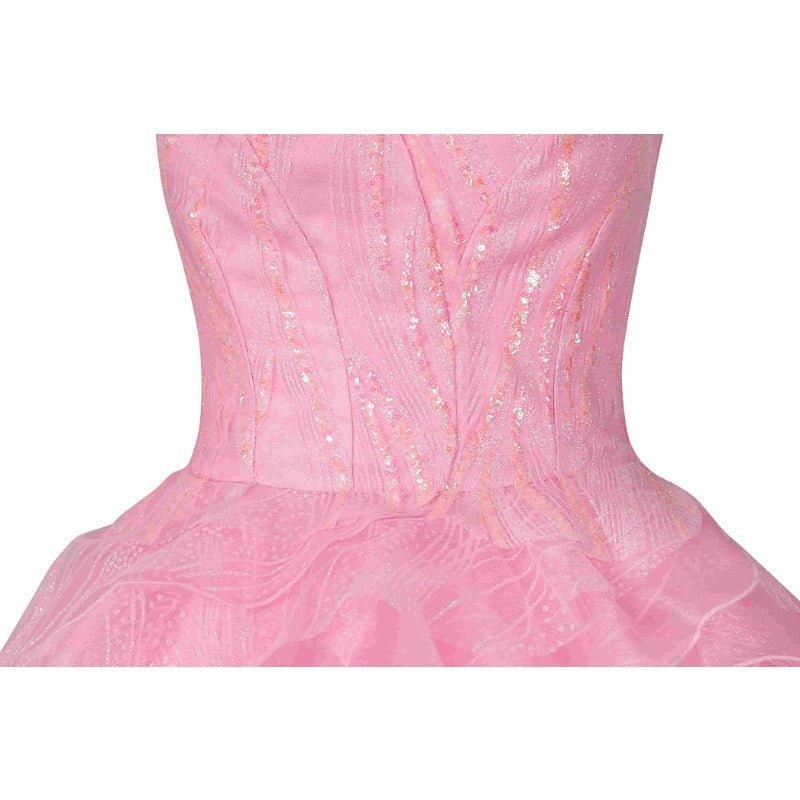 Elegant Wicked Glinda Cosplay Costume - Crown, Earrings, Corset, Skirt, Pink Dress for Halloween - Coscosmos