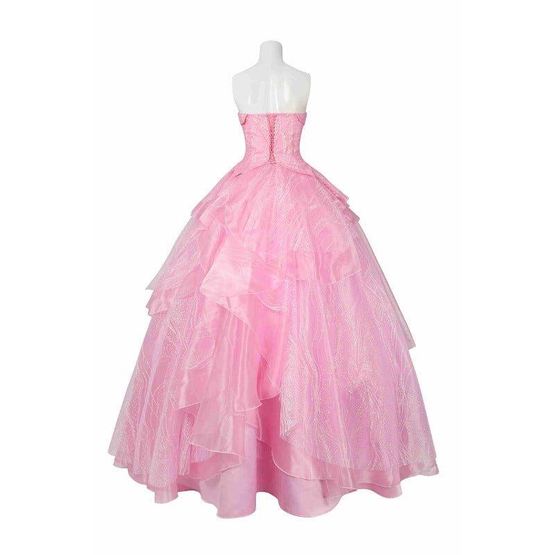 Elegant Wicked Glinda Cosplay Costume - Crown, Earrings, Corset, Skirt, Pink Dress for Halloween - Coscosmos