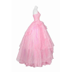 Elegant Wicked Glinda Cosplay Costume - Crown, Earrings, Corset, Skirt, Pink Dress for Halloween - Coscosmos