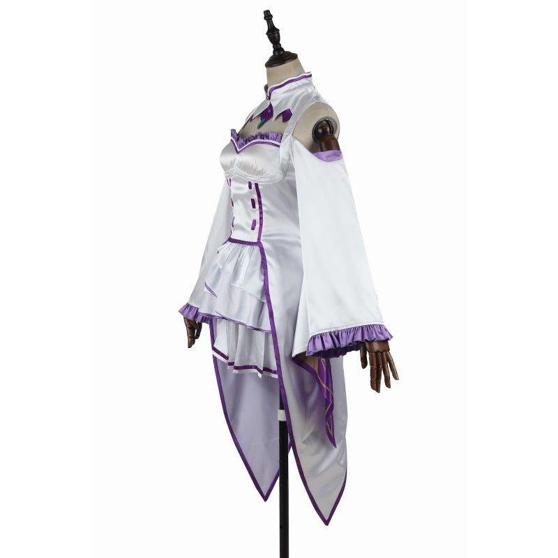 Emilia Cosplay Costume - Re:Zero Kara Hajimeru Isekai Seikatsu Anime Dress with Headdress for Halloween Party - Coscosmos