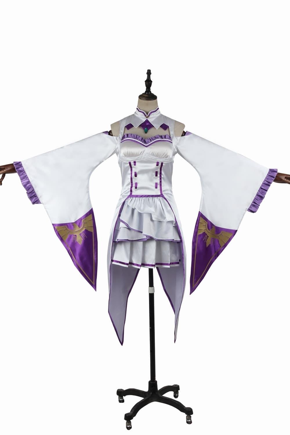 Emilia Cosplay Costume - Re:Zero Kara Hajimeru Isekai Seikatsu Anime Dress with Headdress for Halloween Party - Coscosmos