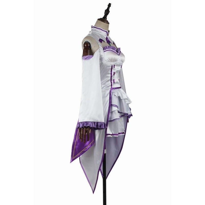 Emilia Cosplay Costume - Re:Zero Kara Hajimeru Isekai Seikatsu Anime Dress with Headdress for Halloween Party - Coscosmos