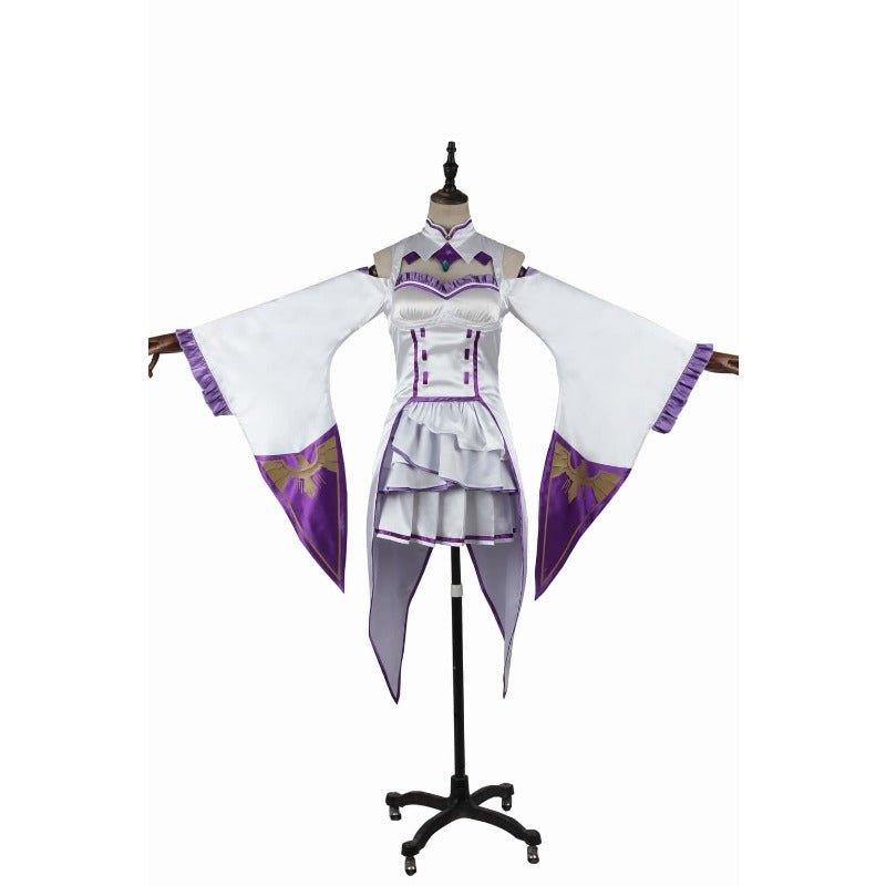 Emilia Cosplay Costume - Re:Zero Kara Hajimeru Isekai Seikatsu Anime Dress with Headdress for Halloween Party - Coscosmos