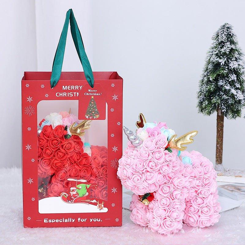 Eternal Rose Bear Unicorn Gift for Valentine's & Christmas - Creative Foam Rose Bear Decoration - Coscosmos