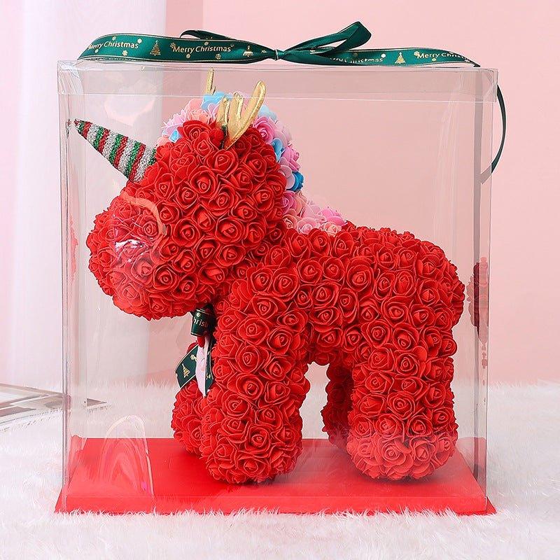 Eternal Rose Bear Unicorn Gift for Valentine's & Christmas - Creative Foam Rose Bear Decoration - Coscosmos