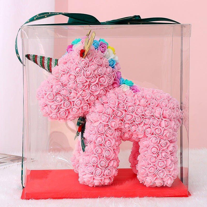 Eternal Rose Bear Unicorn Gift for Valentine's & Christmas - Creative Foam Rose Bear Decoration - Coscosmos