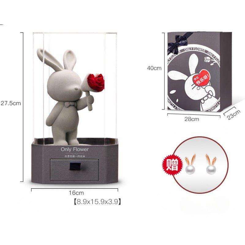 Eternal Rose Deluxe Gift Box with Cute Bunny Figurine - Perfect Birthday & Christmas Gift for Girls - Coscosmos