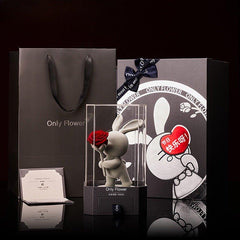 Eternal Rose Deluxe Gift Box with Cute Bunny Figurine - Perfect Birthday & Christmas Gift for Girls - Coscosmos