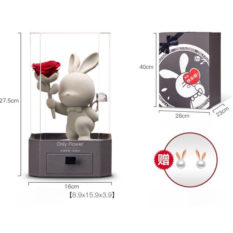 Eternal Rose Deluxe Gift Box with Cute Bunny Figurine - Perfect Birthday & Christmas Gift for Girls - Coscosmos