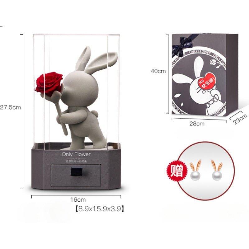 Eternal Rose Deluxe Gift Box with Cute Bunny Figurine - Perfect Birthday & Christmas Gift for Girls - Coscosmos