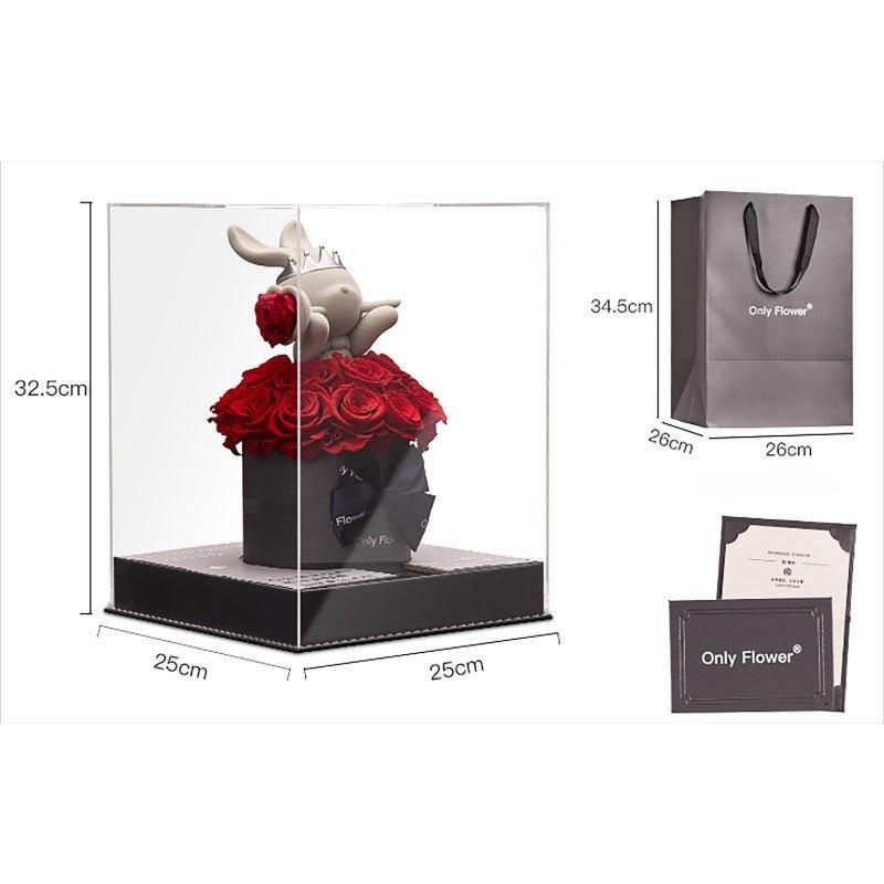 Eternal Rose Deluxe Gift Box with Cute Bunny Figurine - Perfect Birthday & Christmas Gift for Girls - Coscosmos