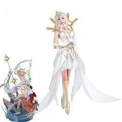 LOL Elementalist Lux Cosplay Costume Game LOL Lux Skin Women White Evening Dress Halloween Full Set