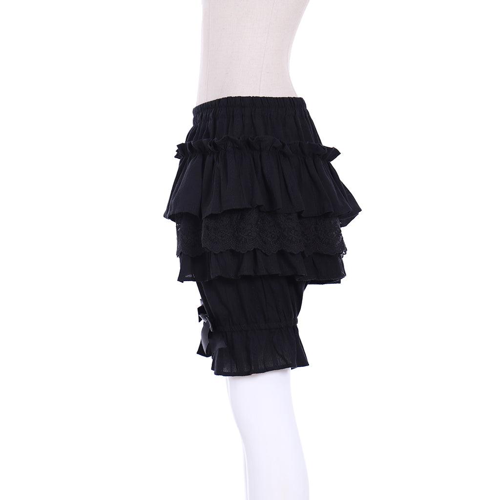 Women's Pantaloons with Short Ruffles, Lace Trim, Mid-Waist Bowknot Beaded Bloomers Shorts