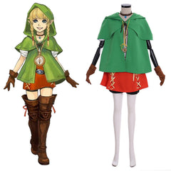 Linkle Cosplay Elf Costume Full Set with Green Cloak, Shirt, Pants, and Skirt