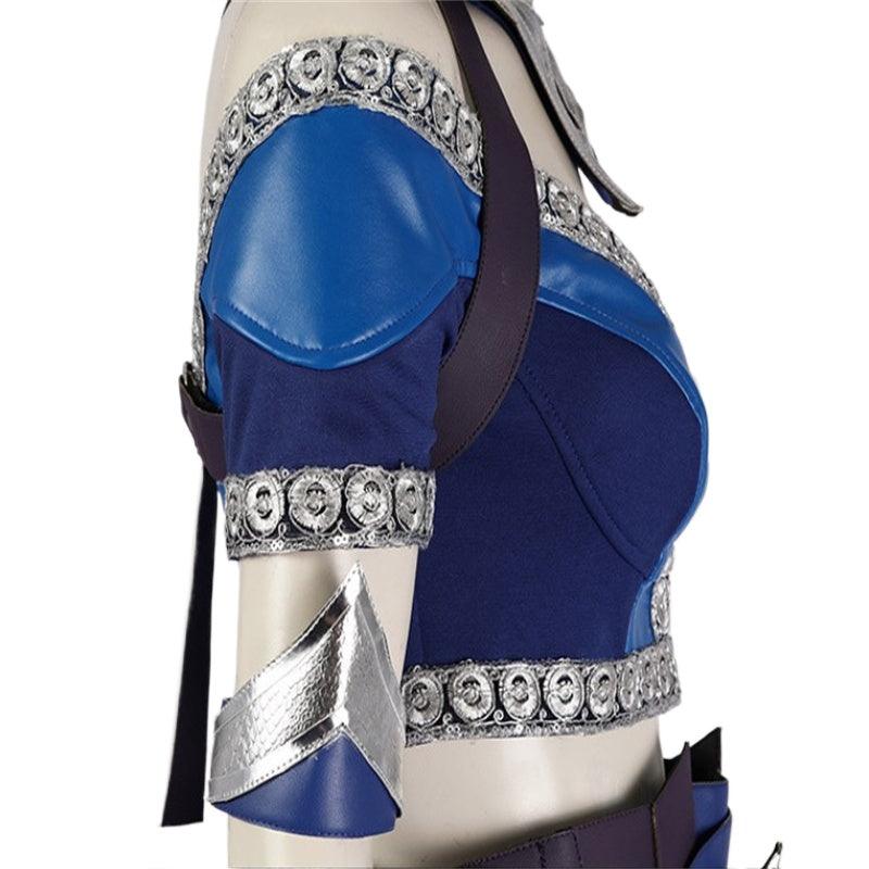 Mortal Kombat Kitana Costume Sexy Blue Top Pants Mask Accessories Halloween Outfit