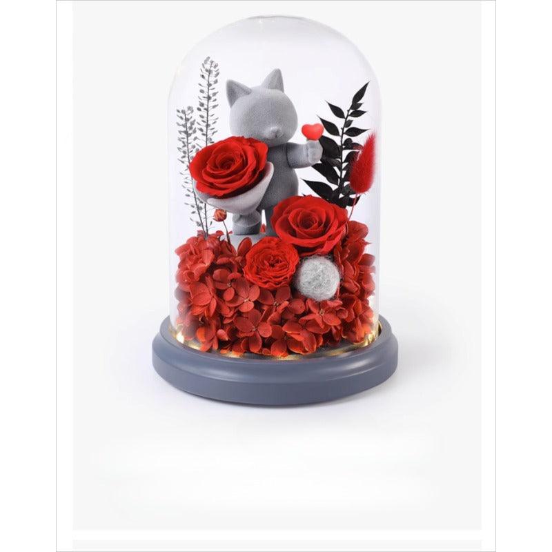 Forever Love Eternal Flower Gift - Romantic Rose Bouquet in Box with Adorable Bear and Bunny for Girlfriend