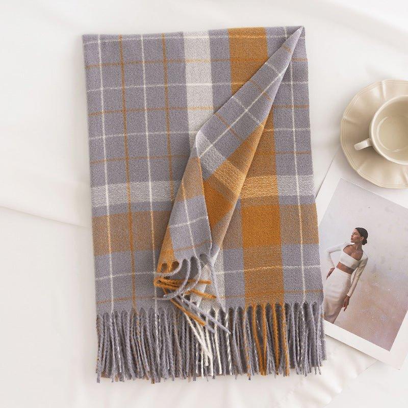 Fashion Plaid Scarf for Women | Faux Cashmere Cozy Long Shawl for Commuting and Gift Giving - Coscosmos