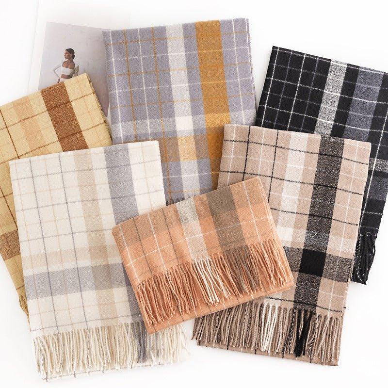 Fashion Plaid Scarf for Women | Faux Cashmere Cozy Long Shawl for Commuting and Gift Giving - Coscosmos