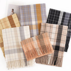 Fashion Plaid Scarf for Women | Faux Cashmere Cozy Long Shawl for Commuting and Gift Giving - Coscosmos